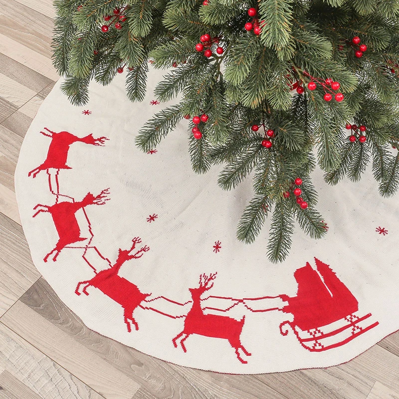 

New Christmas Tree Skirt Christmas Knitted Tree Skirt Double-Sided Deer Cart Tree Skirt Christmas Decoration Home Scene Layout