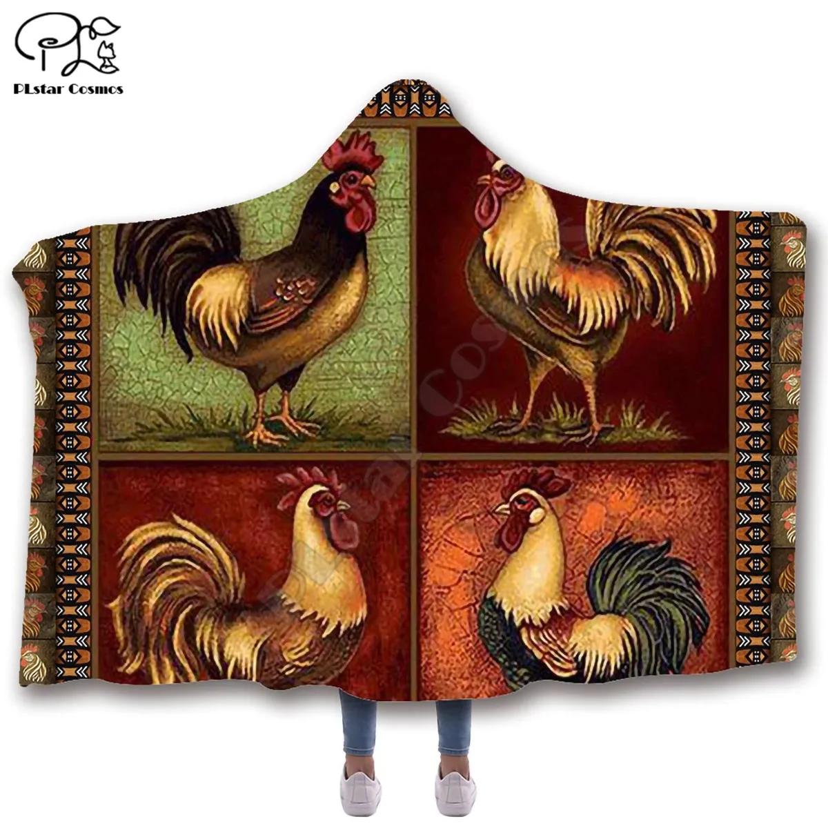 Флисовое одеяло с капюшоном и узором в виде петуха | Дом сад