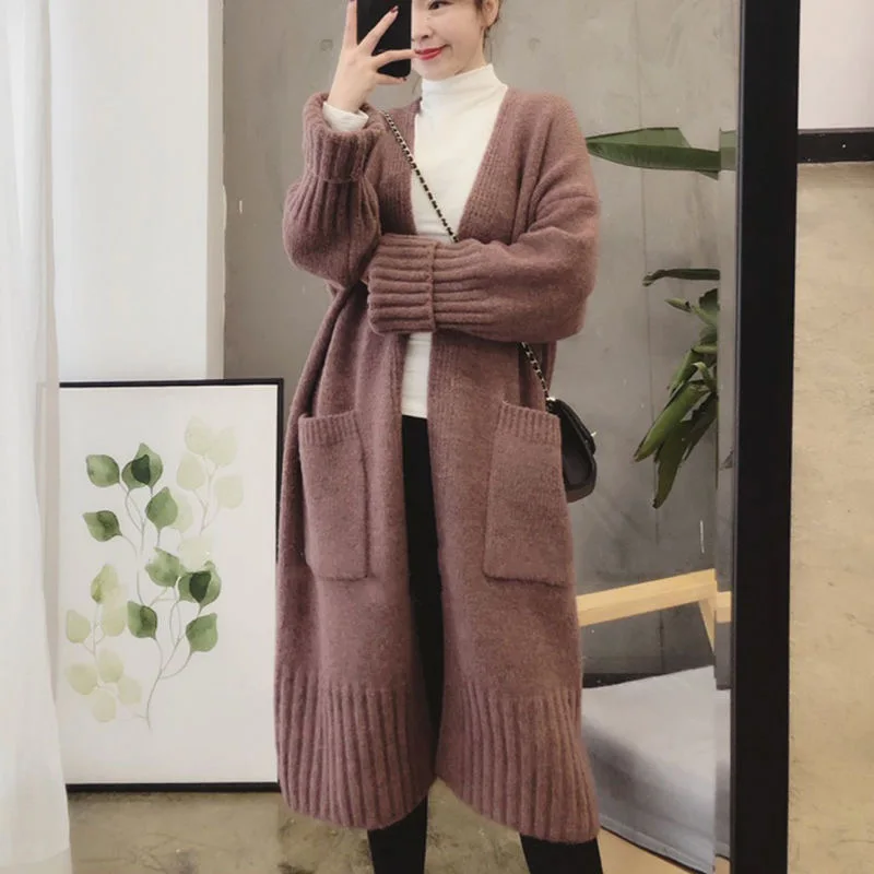 

GOOHOJIO 2020 loose Oversized Sweater for women Autumn chic Sweater Cardigan women High Quality Warm solid color Women's tops