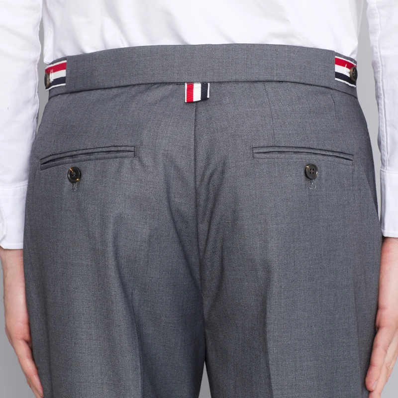 

2021 TB THOM Fashion Brand Men Casual Suit Pants Wool Cotton Men's Business Striped Straight Formal Trousers Ins
