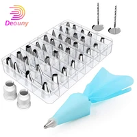 deouny 42 pcs cake decorating tools 36 stainless steel nozzles 1 pipe bag 2 nail 2 converters dessert baking kitchen accessories