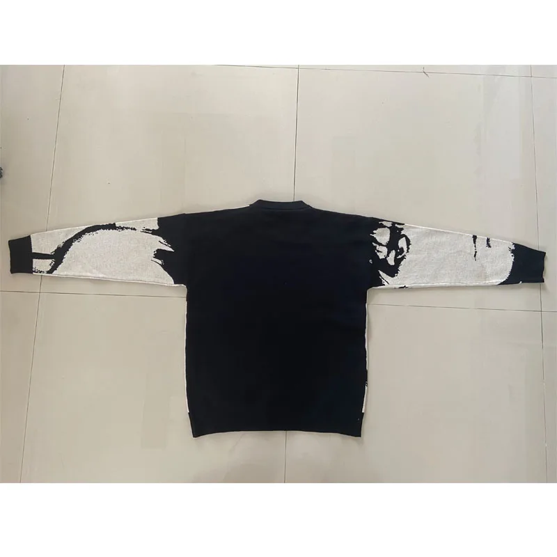 

SEVEYFAN Men's Harajuku Character Jacquard Sweater Streetwear Loose O Neck Knitwear Autumn Pullover Sweaters for Couples