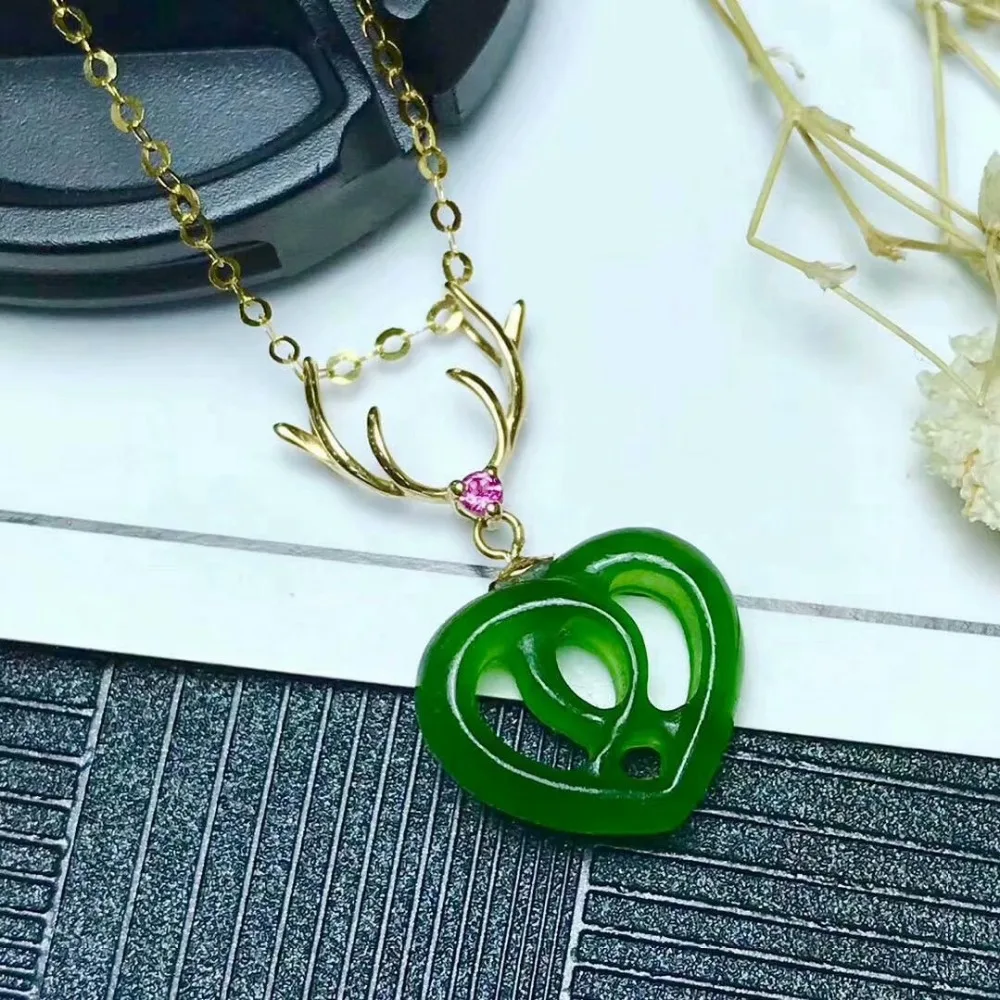 

SHILOVEM 18K желтое золото Натуральная Зеленая яшма кулоны без ожерелья классические Изящные ювелирные изделия для женщин свадебный подарок ...