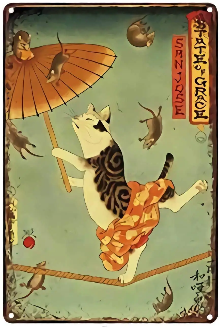 

Винтажный новый плакат, тату японского ниндзя, самурайского кота, металлический жестяной знак 8x12 дюймов, ретро, для дома, кафе, офиса, художе...