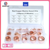 150pcs from m5 to m22 assorted copper washer gasket set flat ring seal assortment kit with box for hardware accessories