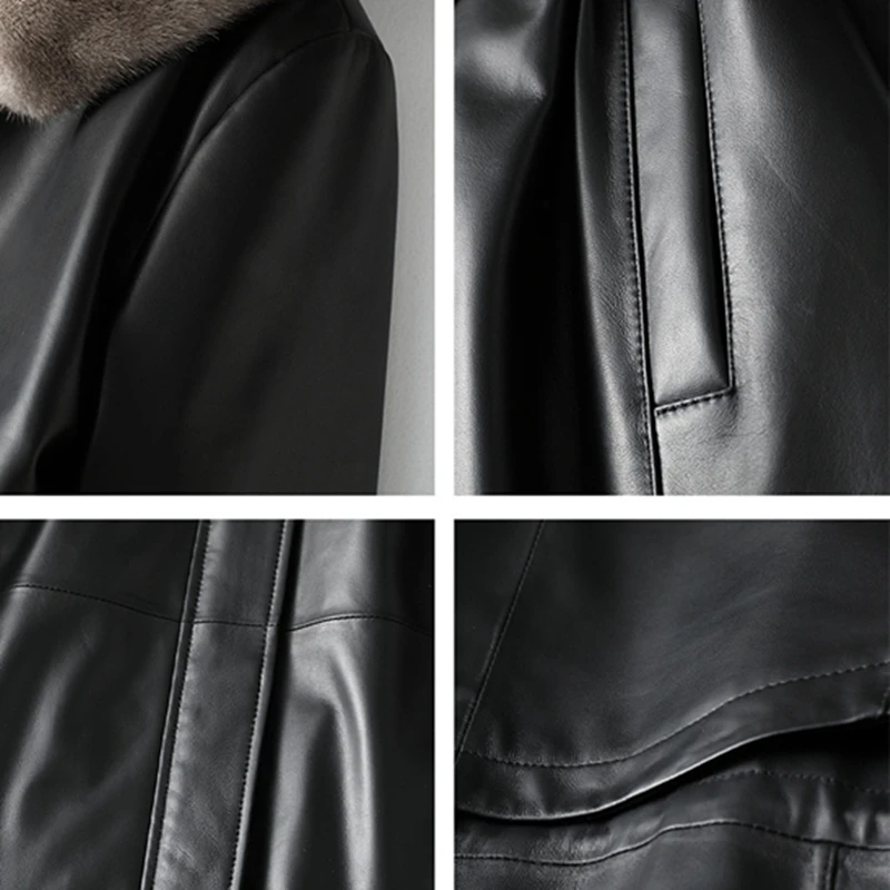 Женский длинный пуховик из овечьей кожи с меховым воротником и капюшоном большие