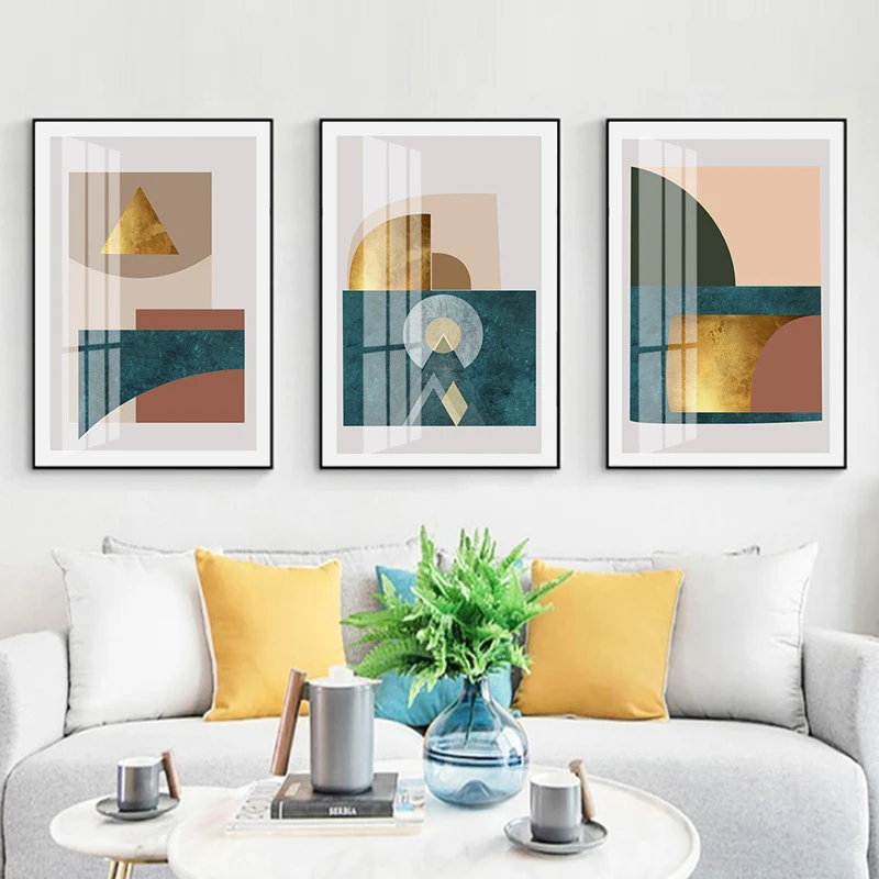 Постеры с абстрактным золотом зеленым и красным геометрическим рисунком