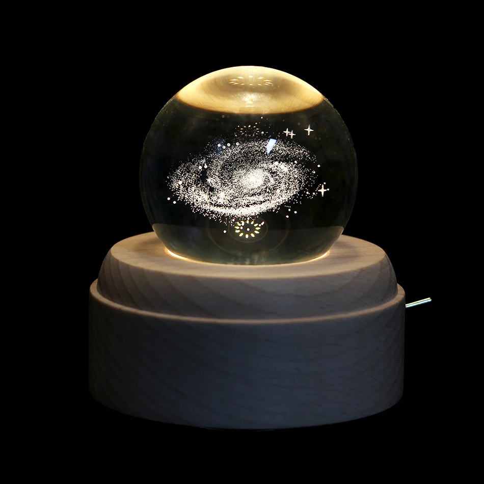 3D Elk Galaxy хрустальный шар деревянная светящаяся музыкальная шкатулка вращающийся инновационный подарок на день рождения Рождество ручная кривошипная Музыкальная Коробка для домашнего декора