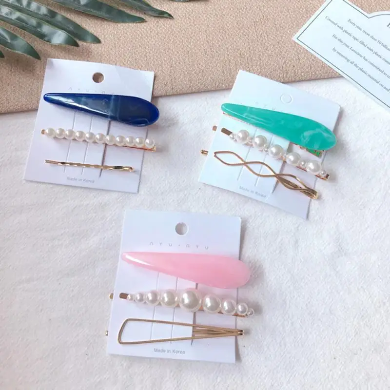 3 шт./компл. металлический жемчужный зажим для волос с мраморным узором боковая