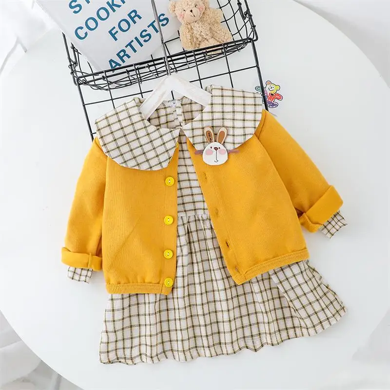2020 весенние комплекты одежды для маленьких девочек пальто платье в клетку