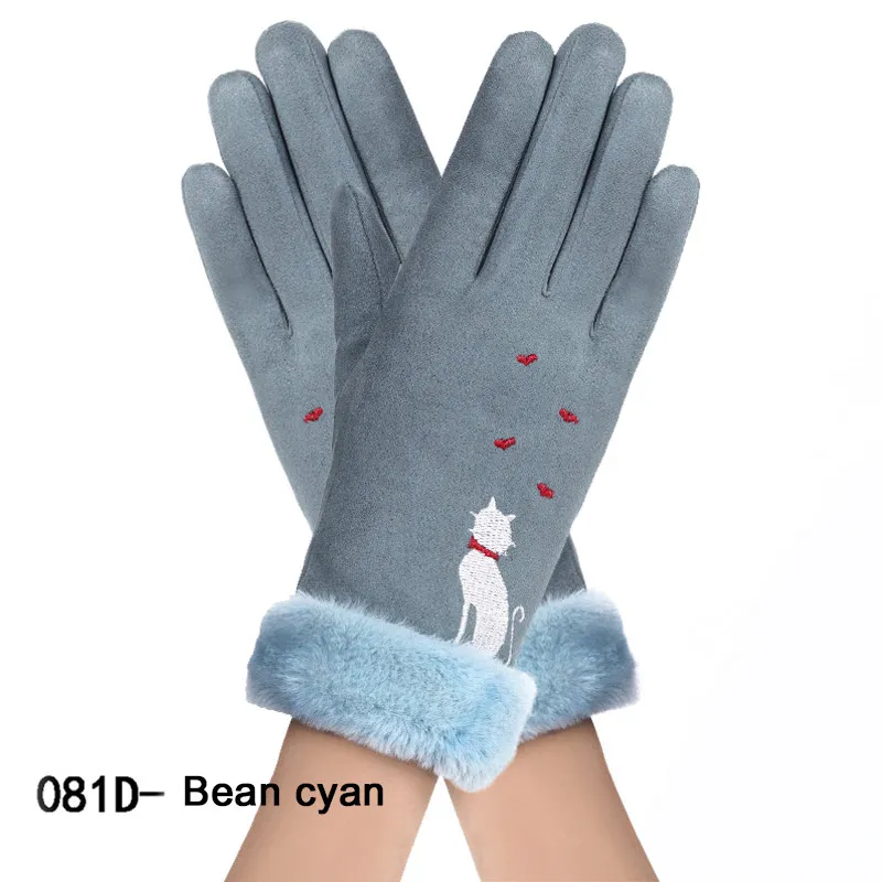 30 New Winter Female Lace Warm Cashmere Three Ribs Cute Mittens Double Thick Plush Wrist Women Touch Screen Driving Gloves - Цвет: 30