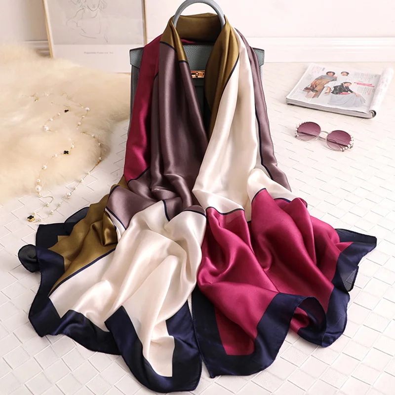 

2022 Women Silk Scarf Design Print Female Foulard Hijab Scarfs Summer Lady Shawl Beach Cover-ups Scarves Wraps Neck Headband