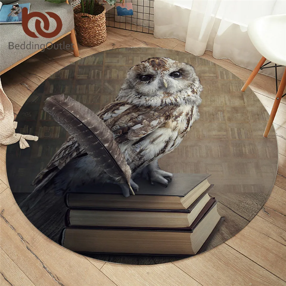 Постельное белье на выход Сова круглый ковер с ярким принтом нескользящий коврик
