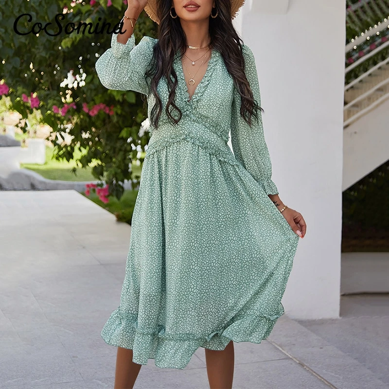 Платье CoSomina женское с V-образным вырезом элегантное богемное ТРАПЕЦИЕВИДНОЕ