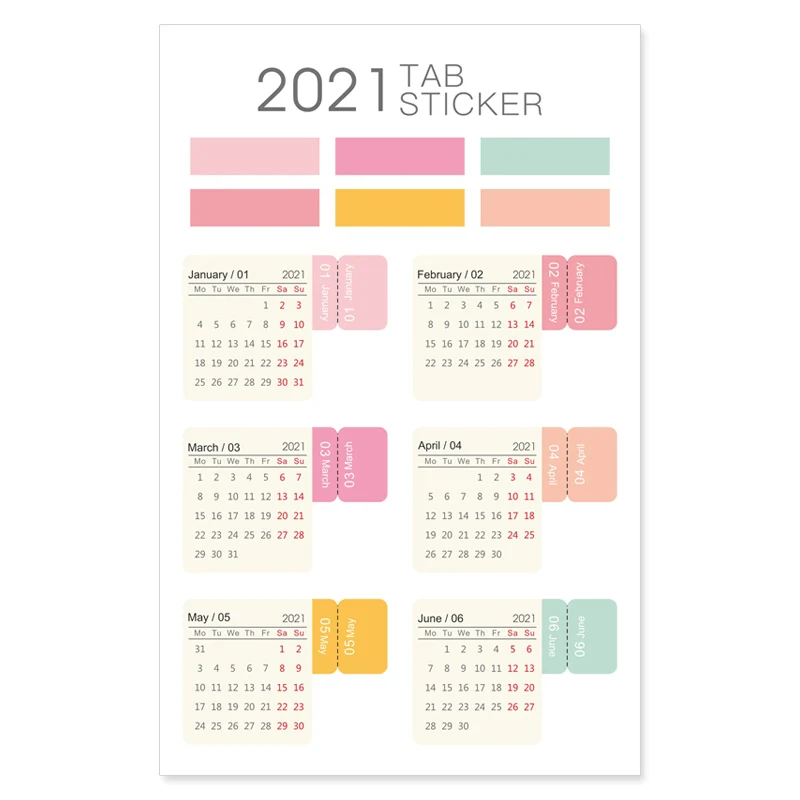 

3Pcs/Set 2021 Calendar Colorful Index Sticker Label Daily Schedule Planner Mark Calendar Stickers Office Supplies