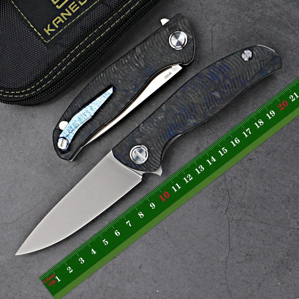 

Kanedeiia F3 Flipper Folding Knife M390 Drop Point Blade, Carbon Fiber Handle TI Lining Outdoor Hiking EDC Camping Hunting Tool