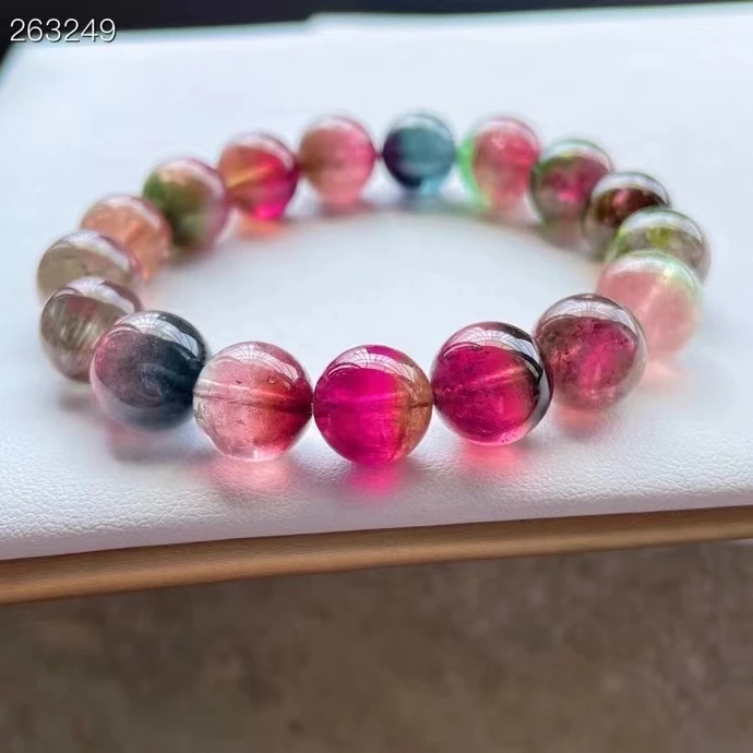

Natural Colorful Tourmaline Watermelon Quartz Bracelet Rainbow 11.5mm Clear Beads Women Men Fashion Best Stone AAAAAA