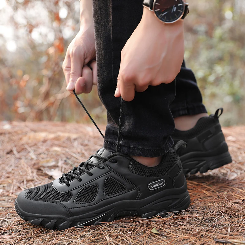 

Nine o'clock Outdoor Men's Hiking Boots Mesh Mountaineering Shoes Light Breathable Anti-skid Trekking Sneakers Black Large Size
