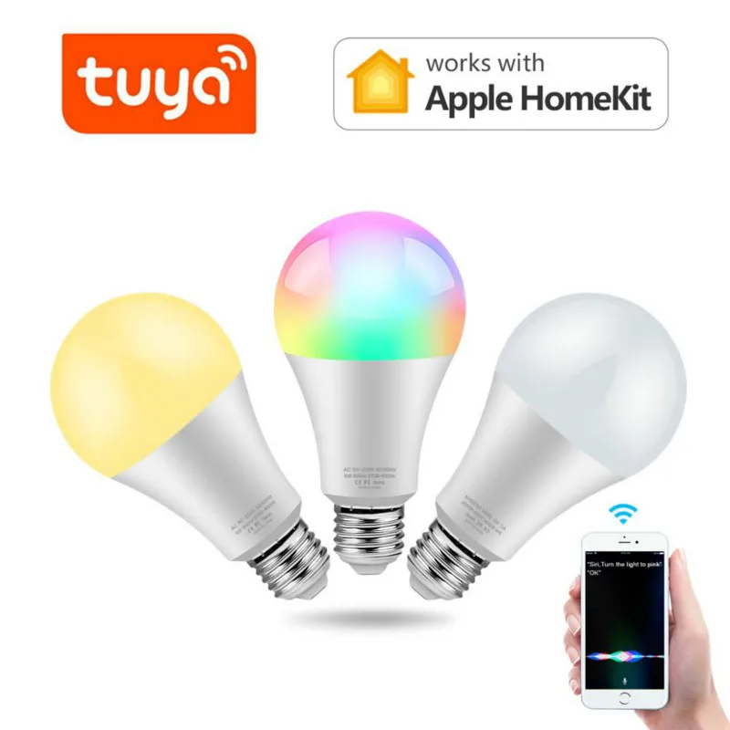 

WiFi LED Bulbs 16 Million RGB Smart Lamp Work For Alexa/Google Homekit Tuya App Siri Echo Voice Control Timer Dimmable LED Lamp