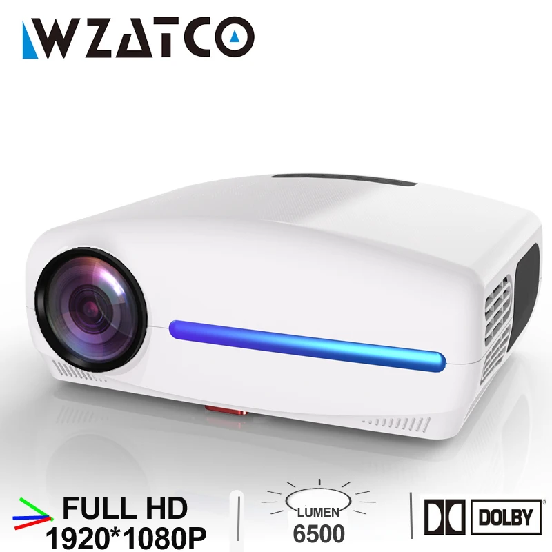 WZATCO C2 1920*1080P Full HD светодиодный проектор с 4D цифровым Keystone 6500 люмен Домашний кинотеатр портативный HDMI проектор СВЕТОДИОДНЫЙ Proyector