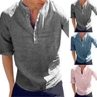 2022 shirts new cotton half sleeve mens blouse spring autumn striped slim fit stand collar shirt male clothes plus size 3xl
