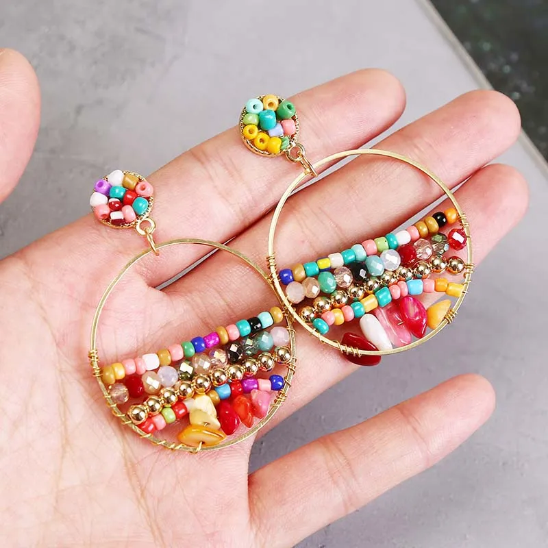 Женские Висячие серьги ручной работы в стиле бохо круглые ювелирные украшения с