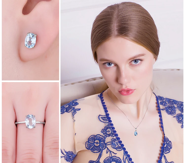Jewelrypalace Овальный 5.8ct; голубой топаз кольцо Серьги-гвоздики кулон Цепочки и ожерелья 925 стерлингов Серебряные комплекты ювелирных изделий 45 см цепи коробки