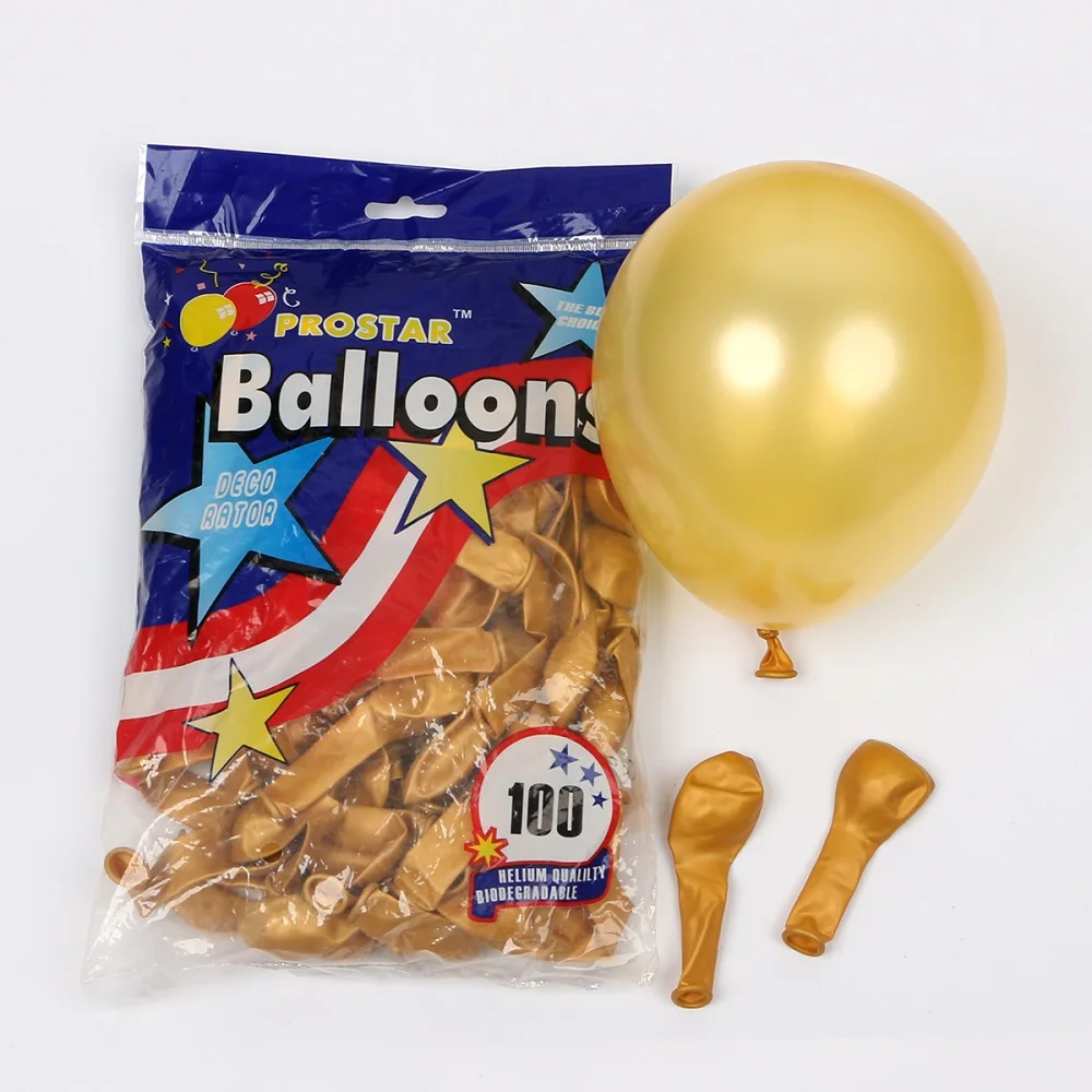 Шары воздушные латексные белые металлические золотистые 100 шт. комплект гирлянды