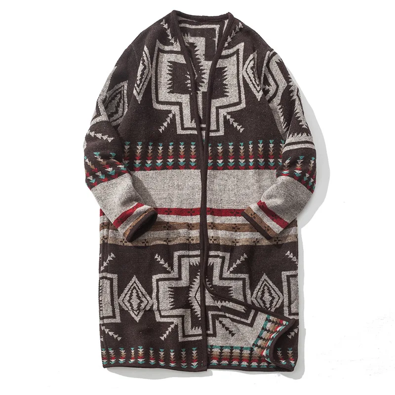 

Chinese Style Men Casual Woolen Trench Coat Street Printing Cardigan Long Jacket Vintage Stand Collar Slim Thick Outerwear