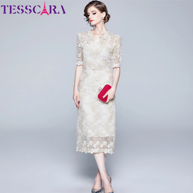 Женское роскошное кружевное платье TESSCARA с вышивкой женское высококачественное