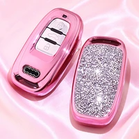 car key protective cover is for audi car a4 a5 a6 a7 a8 q5 s5 s6 s7 s8 q3 q7 m4 car key cover with diamond decoration keychain