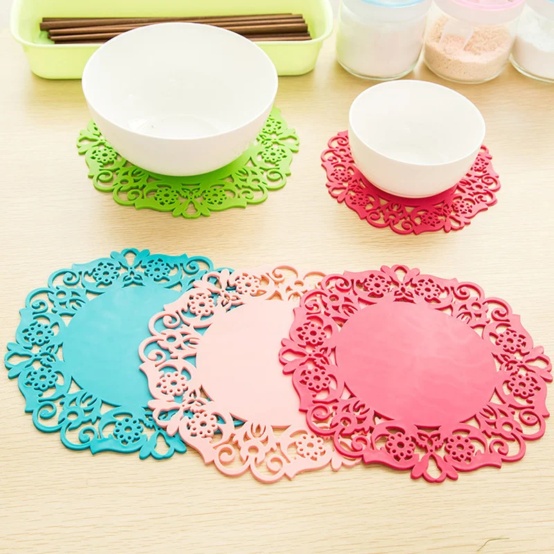 

Family Heat Insulation Table Mat Round Silicone Lace flowers Office Anti-skid Cup Coaster Tea Cup Milk Mug Coffee Cup Coaster