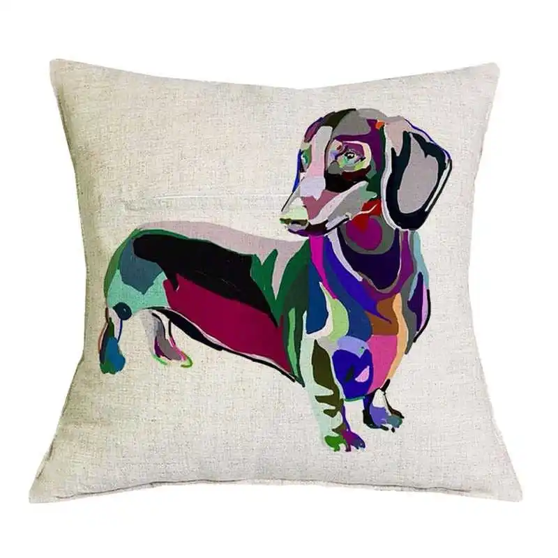 Cute Pet Dog Schnauzer Dachshund Cushion Cover Cotton Linen Colorful Oil Printed Throw Pillow Case 45*45 CM For Home Sofa Decor | Дом и сад