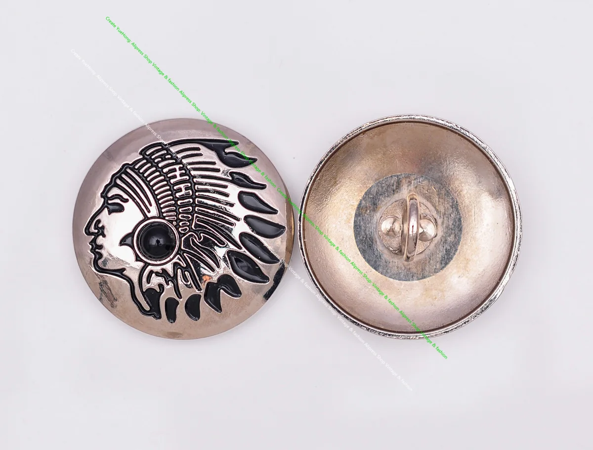 

10X Southwest Tribal Silver Indian Chief Dress Black Turquoise Leathercraft Clothes Garment Coat Concho Sewing Button