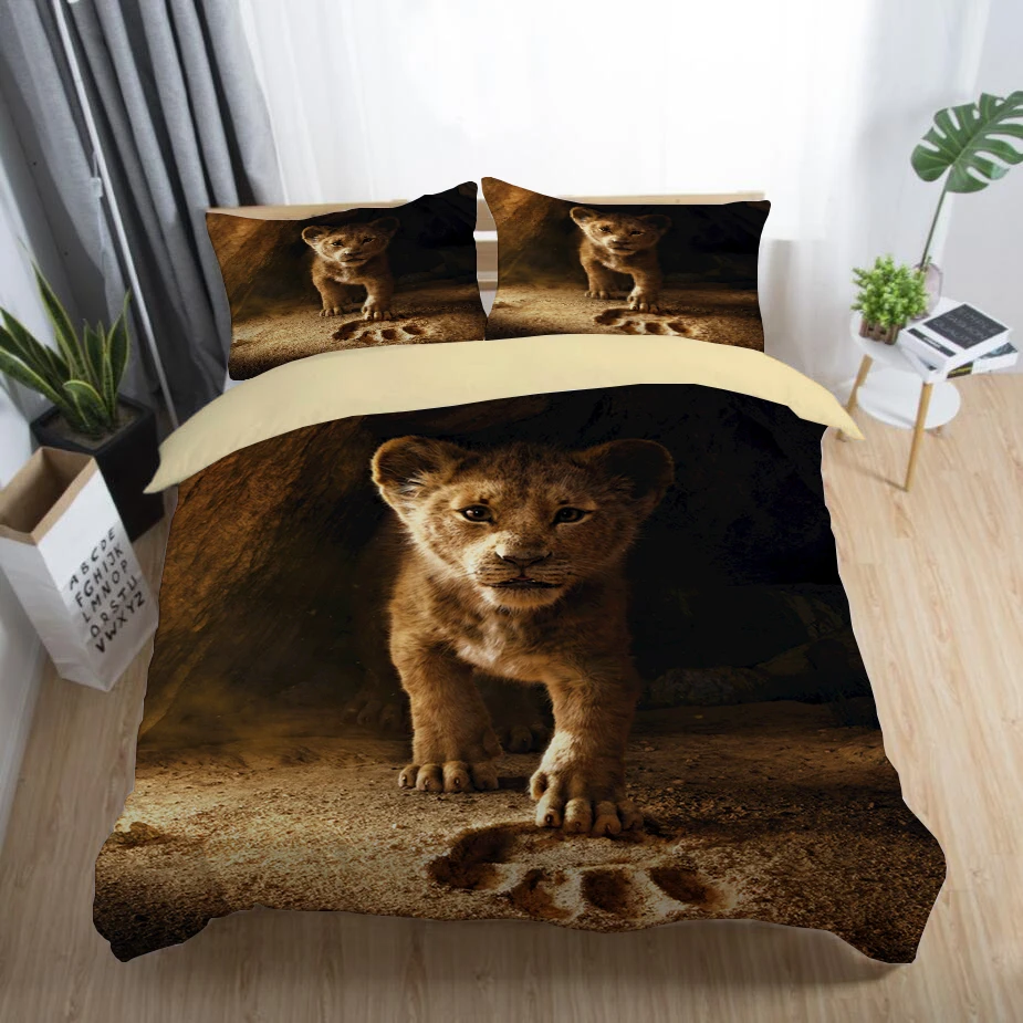 

Home Textile Disney Hit Movie Animal Simba Lion King Duvet Bed Cover Pillowcase Bedding Double Queen King Boy Bedroom Decoration