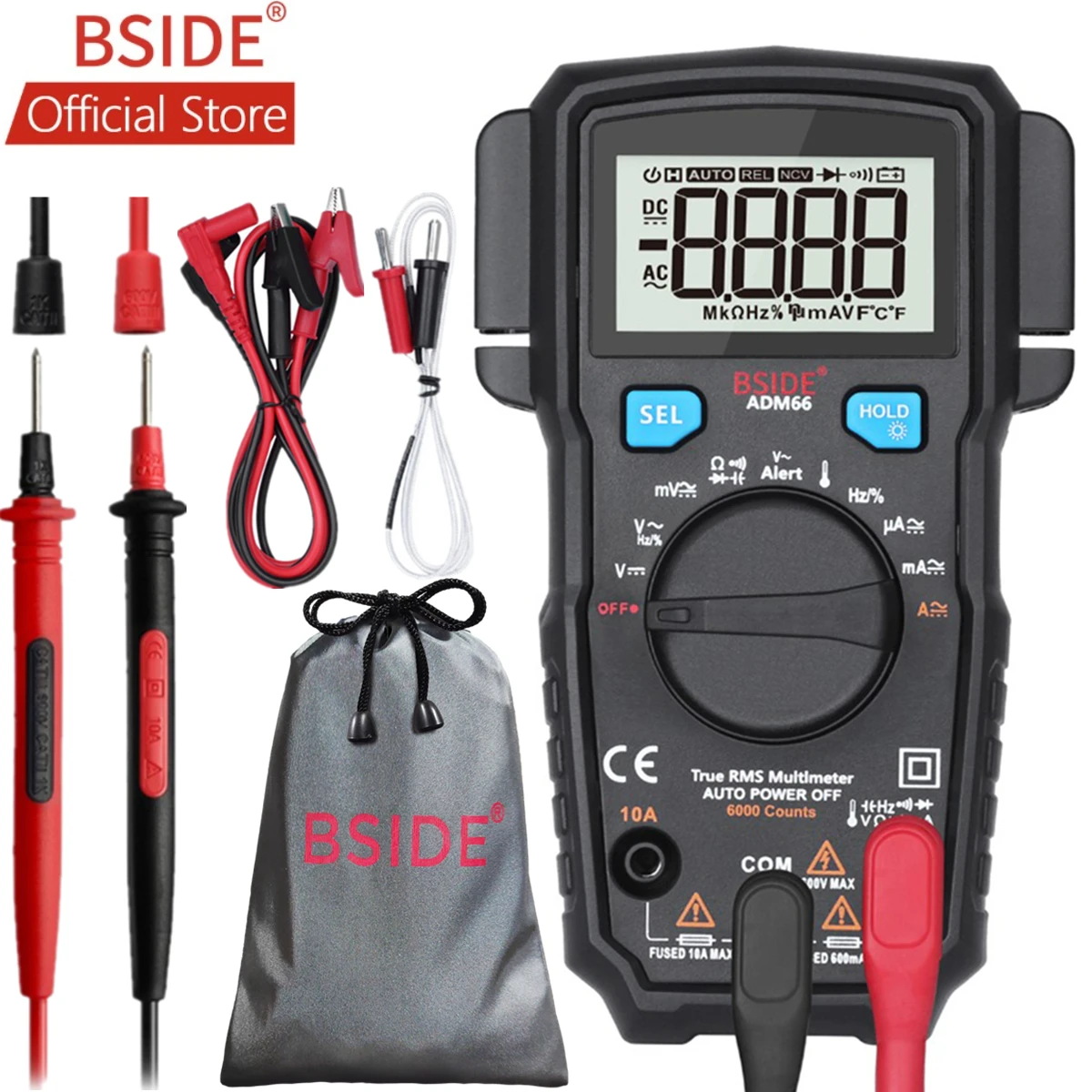 BSIDE ADM66 True RMS цифровой мультиметр автоматический диапазон TRMS мини 6000 DMM двойной слот Емкость Ом Гц температура NCV диод Карманный тестер