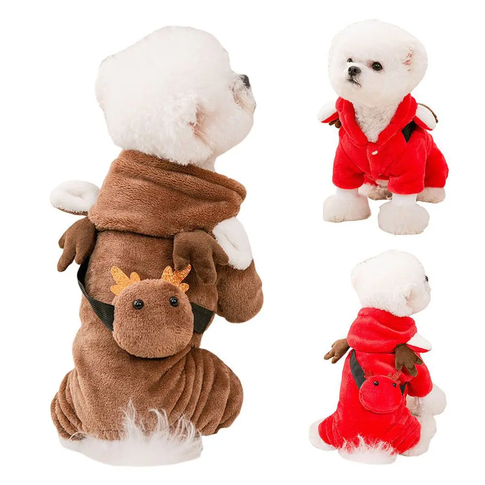 

Winter Warm Christmas Pet Dog Jumpsuit Pet Dog Four Legged Hooded For Small Medium Dogs New Year Chihuahua Yorkies