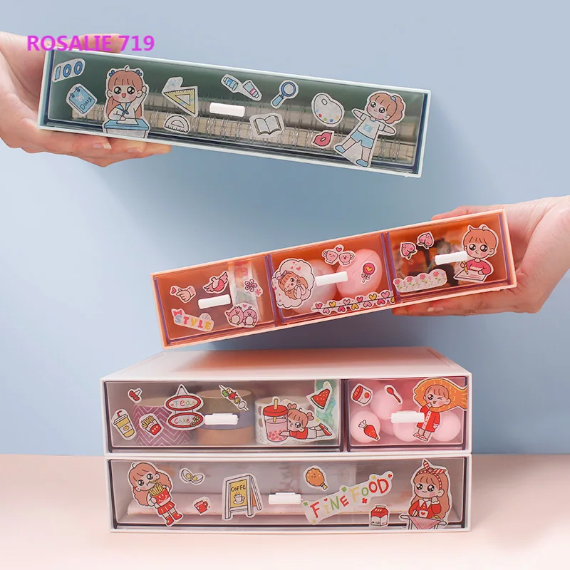 

W&G Desktop Drawer Storage Box Organizer With Handle 3Layer Student Ins Stationery Home Office Rack Cosmetic Storage Box Set