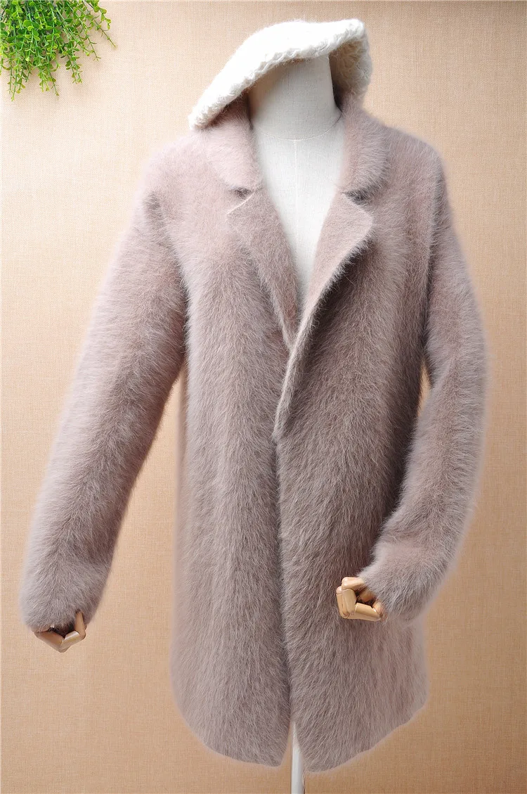

female women hairy fuzzy mink cashmere suit collar long sleeves loose cardigans angora rabbit fur winter jacket coat sweater