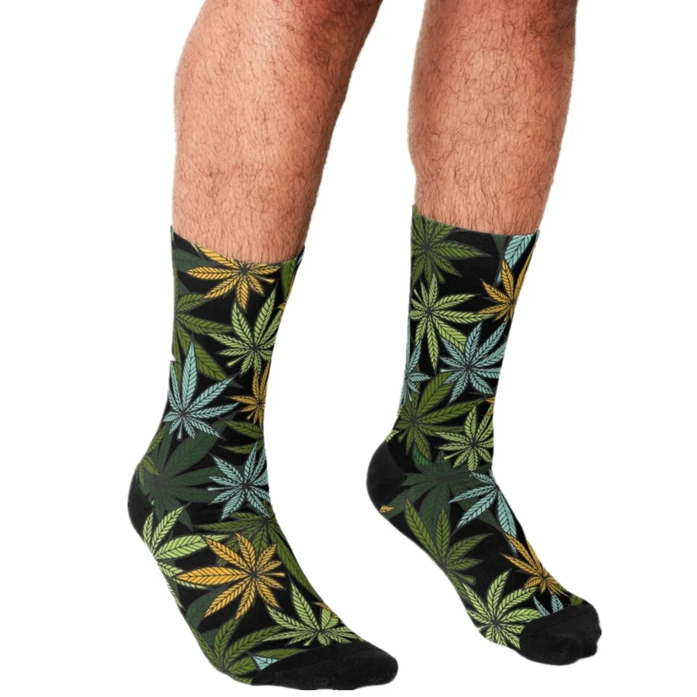 

2021 Men Socks harajuku Leaf Socks Printed personality Happy hip hop Novelty Skateboard Crew Casual Crazy Funny Socks