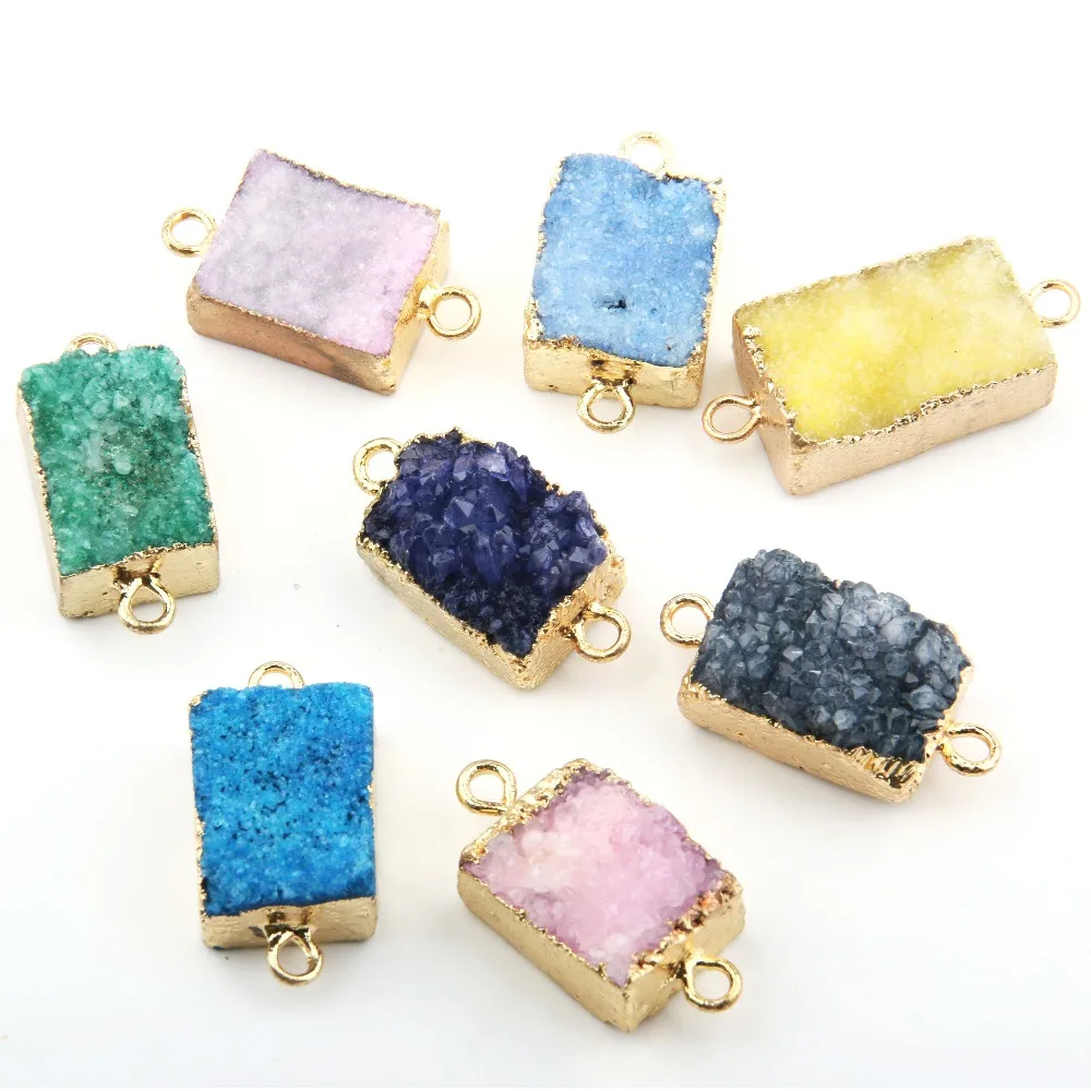 Кулон из натурального камня квадратный хрустальный кластер Соединитель с двумя