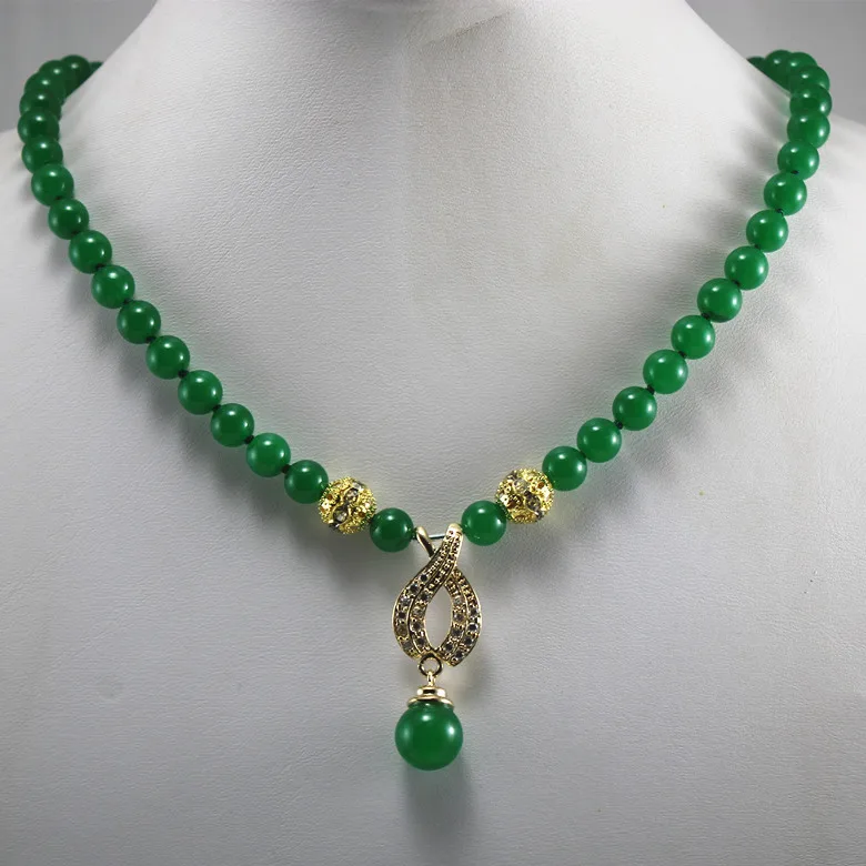 

new arrive design18inches Noblest 7-8mm green natural jade bead pendant Jewelry fashion jewellery