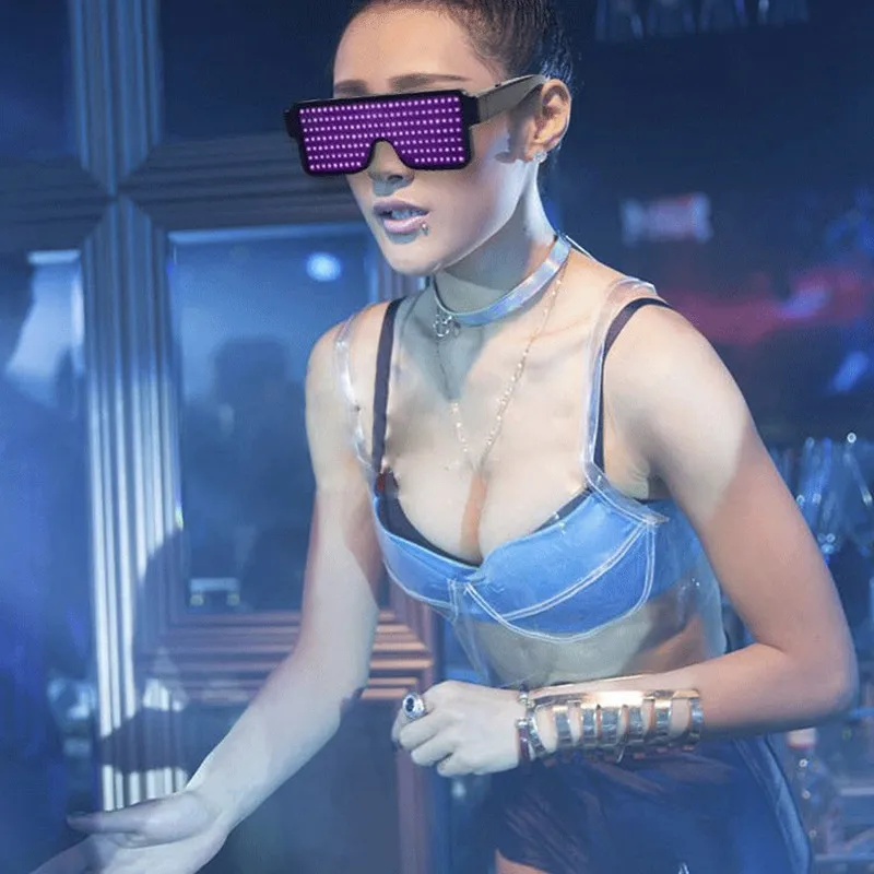Sunglasses Light Christmas DIY APP Luminous Flash Bluetooth Glow Party Glasses lingual Led Modes Decorations Dropshipping