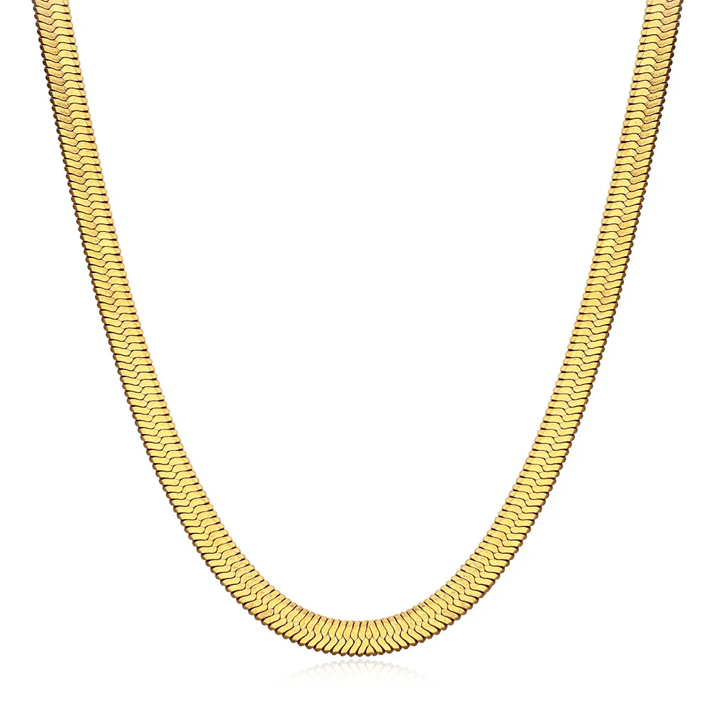 Купи 2021 New Fashion Punk Flat Snake Chain Necklace Width 4mm Gold Color Stainless Steel Necklace For Men Women Jewelry 18"-24" за 197 рублей в магазине AliExpress