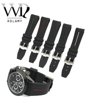 rolamy 20mm high quality rubber watch band strap with silver steel 18mm buckle for rolex daytona gmt vintage submariner