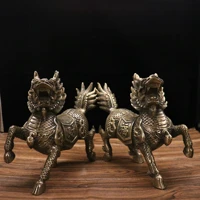 11chinese folk collection old bronze flat tailed unicorn statue fire unicorn a pair gather wealth office ornaments town house