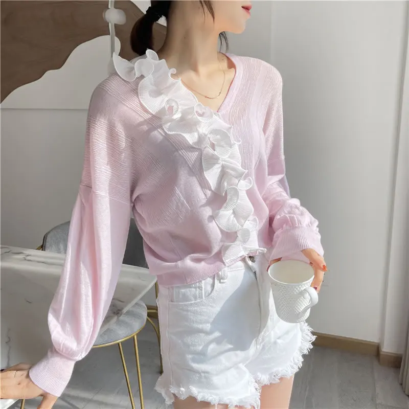 

XITAO Ruffle Knitted Sweater Fashion New Women Full Sleeve Pleated Cardigans 2021 Spring Autumn Fashion New Sweater ZY4440