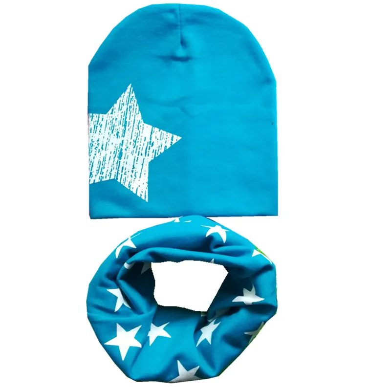 lake blue big star Новинка весны осень-зима девочек шляпа набор крючком Детская Шапки для девочек и мальчиков Кепки Детские шапочки Кепки s малышей Шапка Шарф Воротники - Цвет: lake blue big star