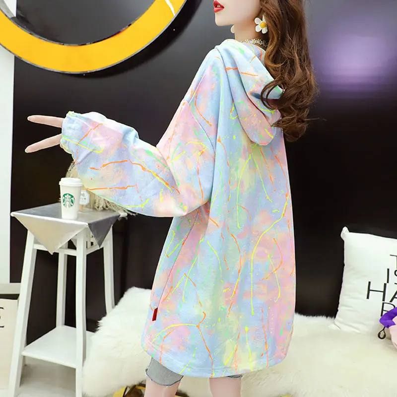 

Tie dyed hooded sweater women's Korean version loose autumn 2021 new foreign style net red tide super fire jacket