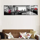 Холст художественный плакат печать живопись Домашний декор 3 панели черный белый Лондонский мост красный автобус модульная настенная рамка картина для гостиной